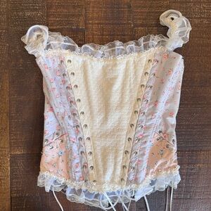 GUIZIO Floral Lace-Up Corset Top